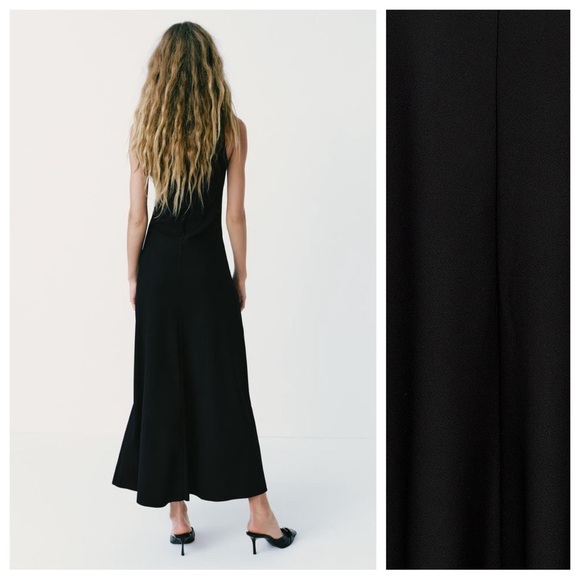 NWT. Zara Black Long Swing Skirt Sleeveless Dress. Size S. - Picture 5 of 11
